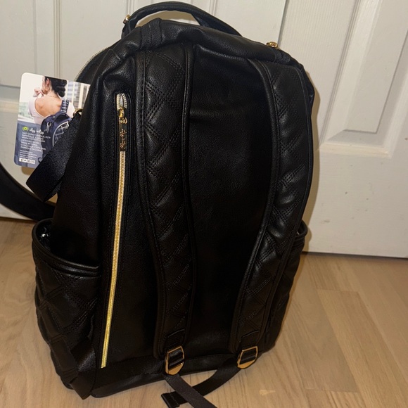 Itzy Ritzy Black Quilted Backpack with Gold Details - Picture 5 of 12